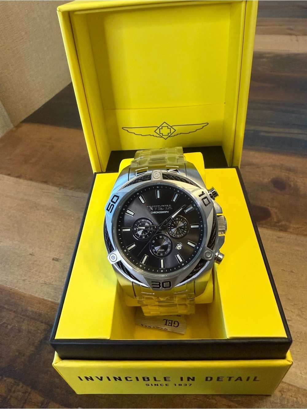 Invicta Bolt Men's 50mm Japan Chronograph 100m Water Resist Black Dial Watch